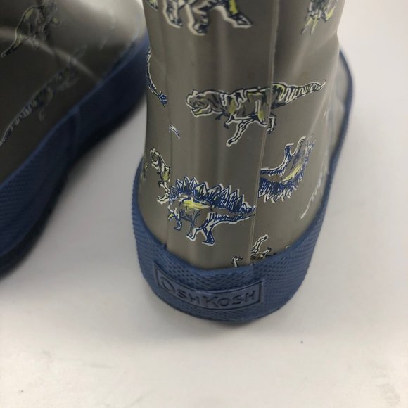 Osh Kosh B'gosh gray blue dinosaur print rainboots 8 - Picture 3 of 8